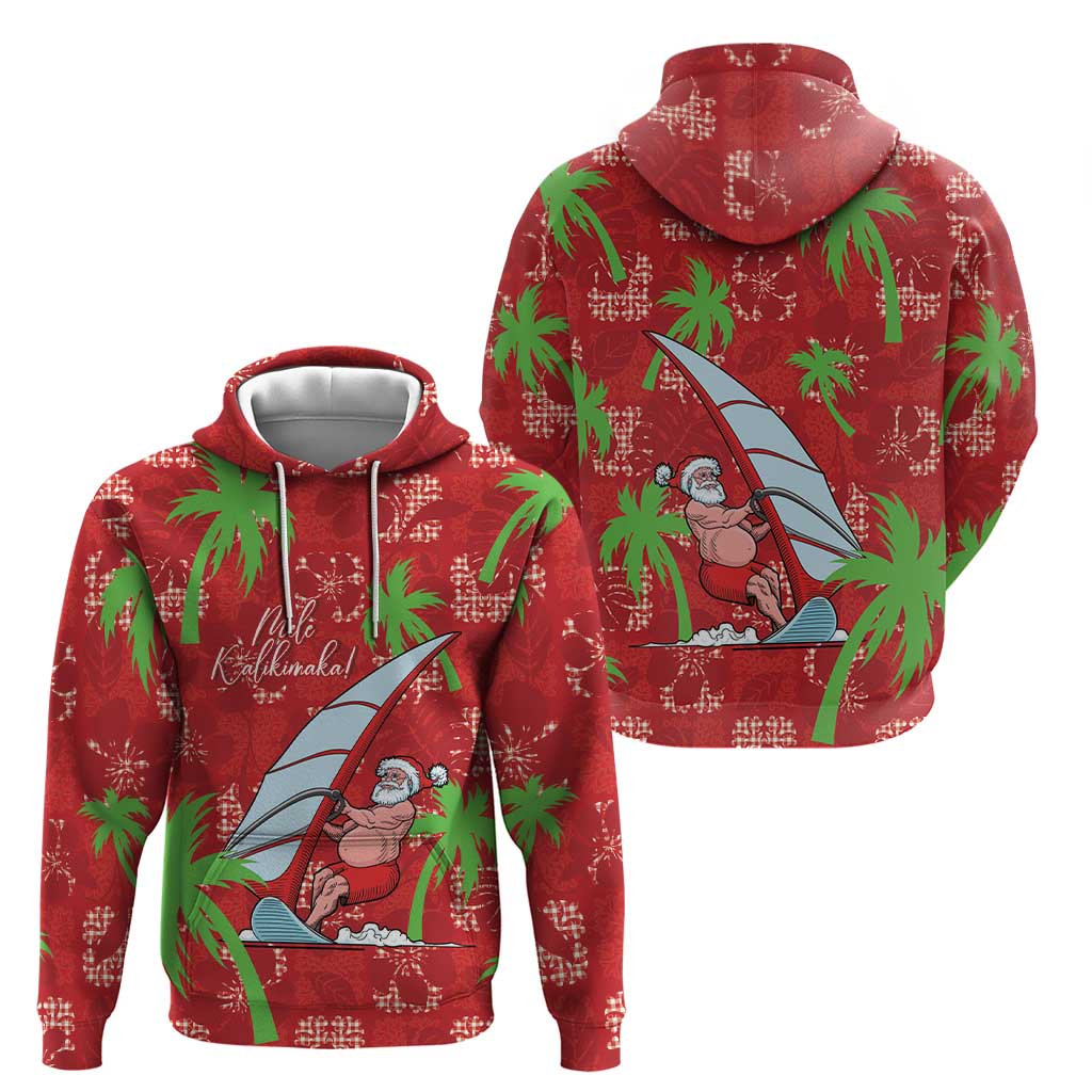 Aloha Hawaii Christmas Hoodie Mele Kalikimaka Windsurfing Santa Palaka Quilt Motifs LT14 - Polynesian Pride