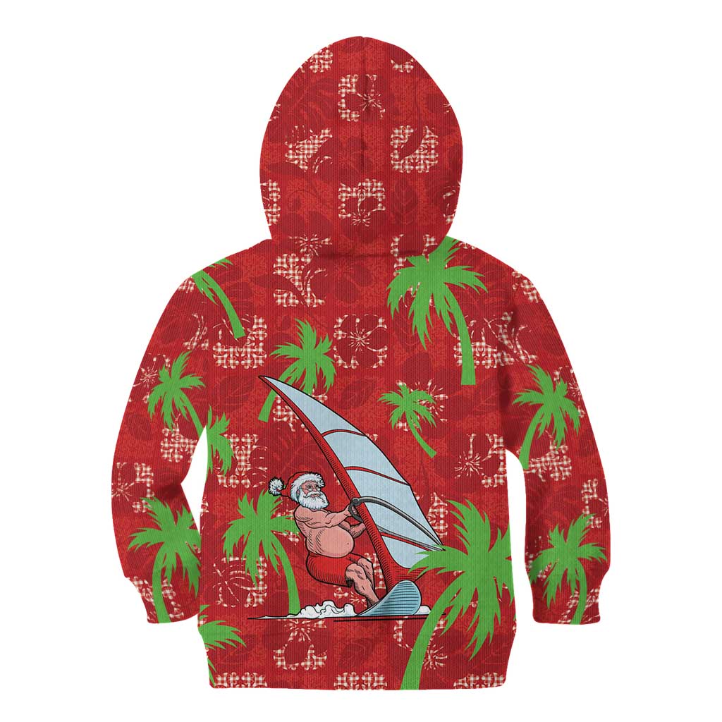 Aloha Hawaii Christmas Kid Hoodie Mele Kalikimaka Windsurfing Santa Palaka Quilt Motifs LT14 - Polynesian Pride