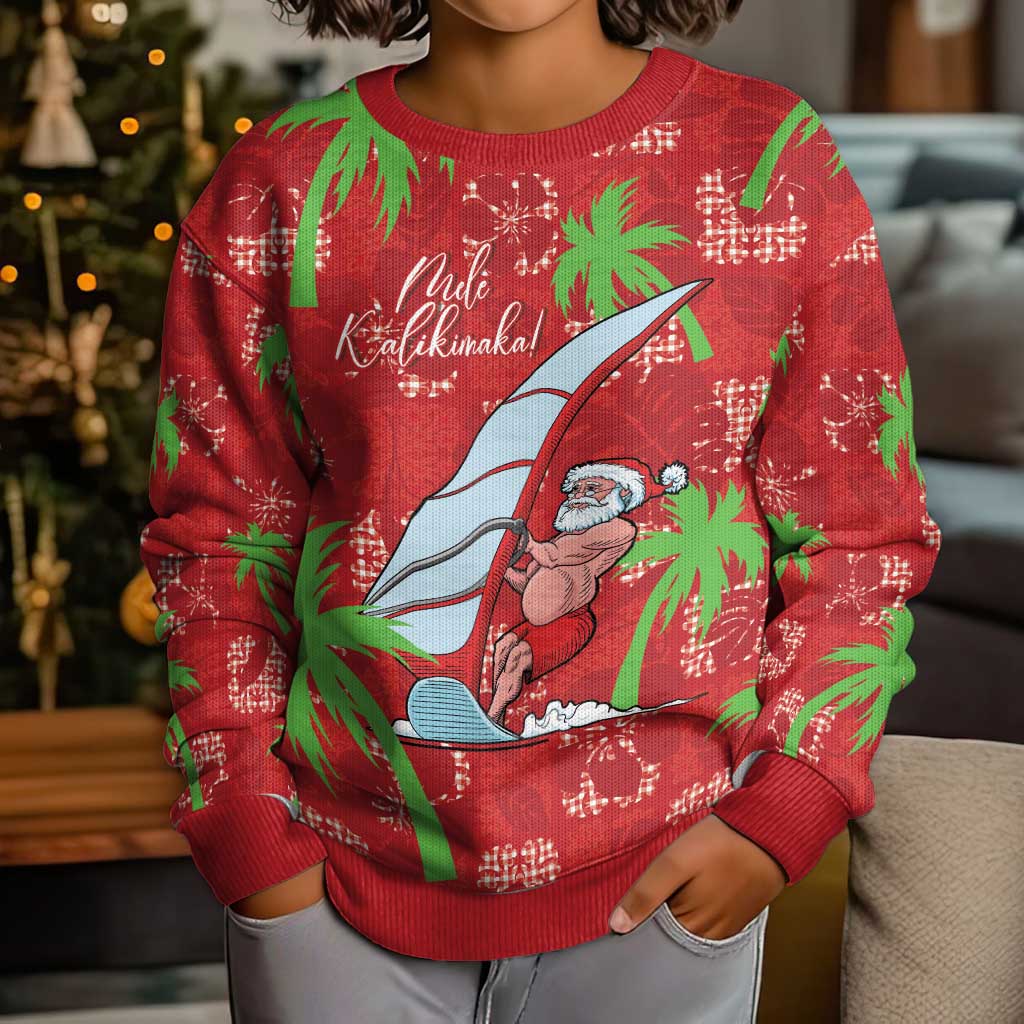 Aloha Hawaii Christmas Kid Ugly Christmas Sweater Mele Kalikimaka Windsurfing Santa Palaka Quilt Motifs LT14 - Polynesian Pride