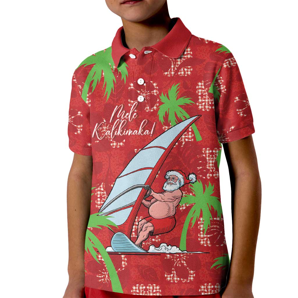 Aloha Hawaii Christmas Kid Polo Shirt Mele Kalikimaka Windsurfing Santa Palaka Quilt Motifs LT14 Kid Red - Polynesian Pride