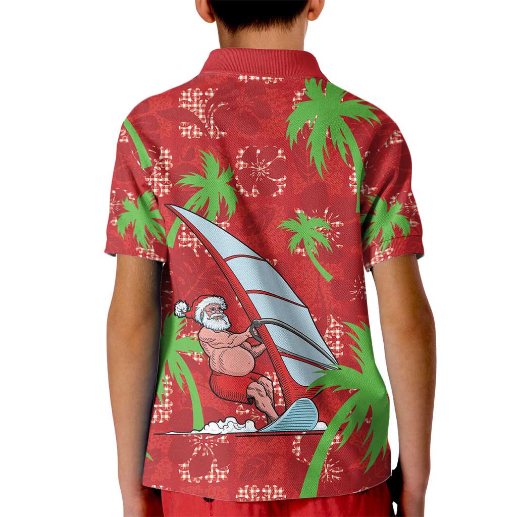 Aloha Hawaii Christmas Kid Polo Shirt Mele Kalikimaka Windsurfing Santa Palaka Quilt Motifs LT14 - Polynesian Pride