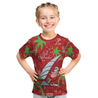 Aloha Hawaii Christmas Kid T Shirt Mele Kalikimaka Windsurfing Santa Palaka Quilt Motifs LT14 Red - Polynesian Pride