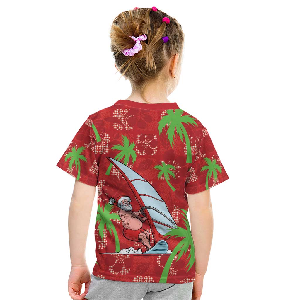 Aloha Hawaii Christmas Kid T Shirt Mele Kalikimaka Windsurfing Santa Palaka Quilt Motifs LT14 - Polynesian Pride