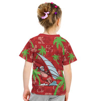 Aloha Hawaii Christmas Kid T Shirt Mele Kalikimaka Windsurfing Santa Palaka Quilt Motifs LT14 - Polynesian Pride