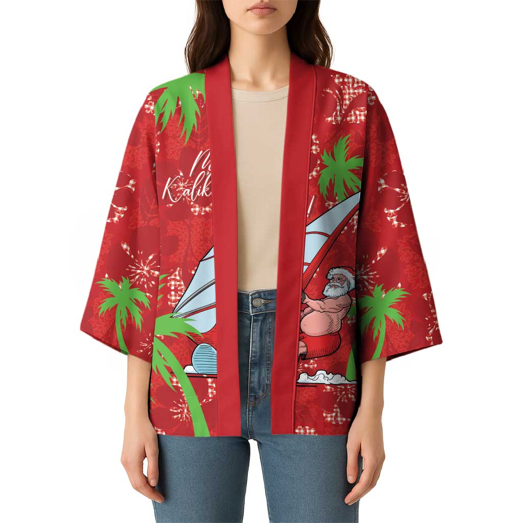 Aloha Hawaii Christmas Kimono Mele Kalikimaka Windsurfing Santa Palaka Quilt Motifs LT14 - Polynesian Pride