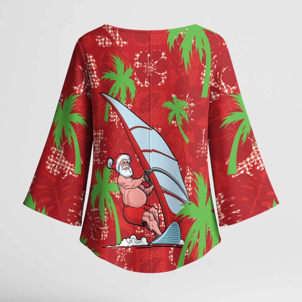 Aloha Hawaii Christmas Kimono Sleeve Blouse Mele Kalikimaka Windsurfing Santa Palaka Quilt Motifs LT14 - Polynesian Pride