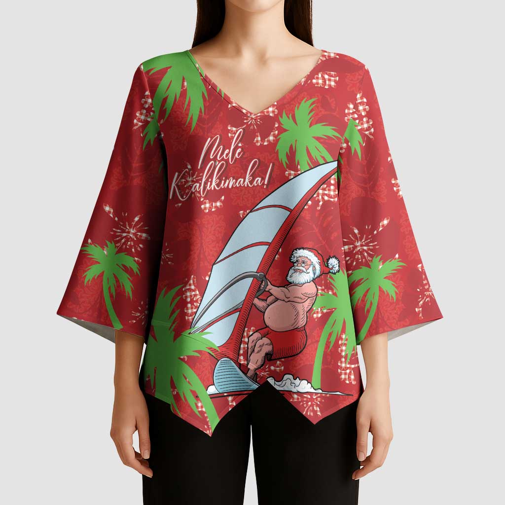 Aloha Hawaii Christmas Kimono Sleeve Blouse Mele Kalikimaka Windsurfing Santa Palaka Quilt Motifs LT14 - Polynesian Pride