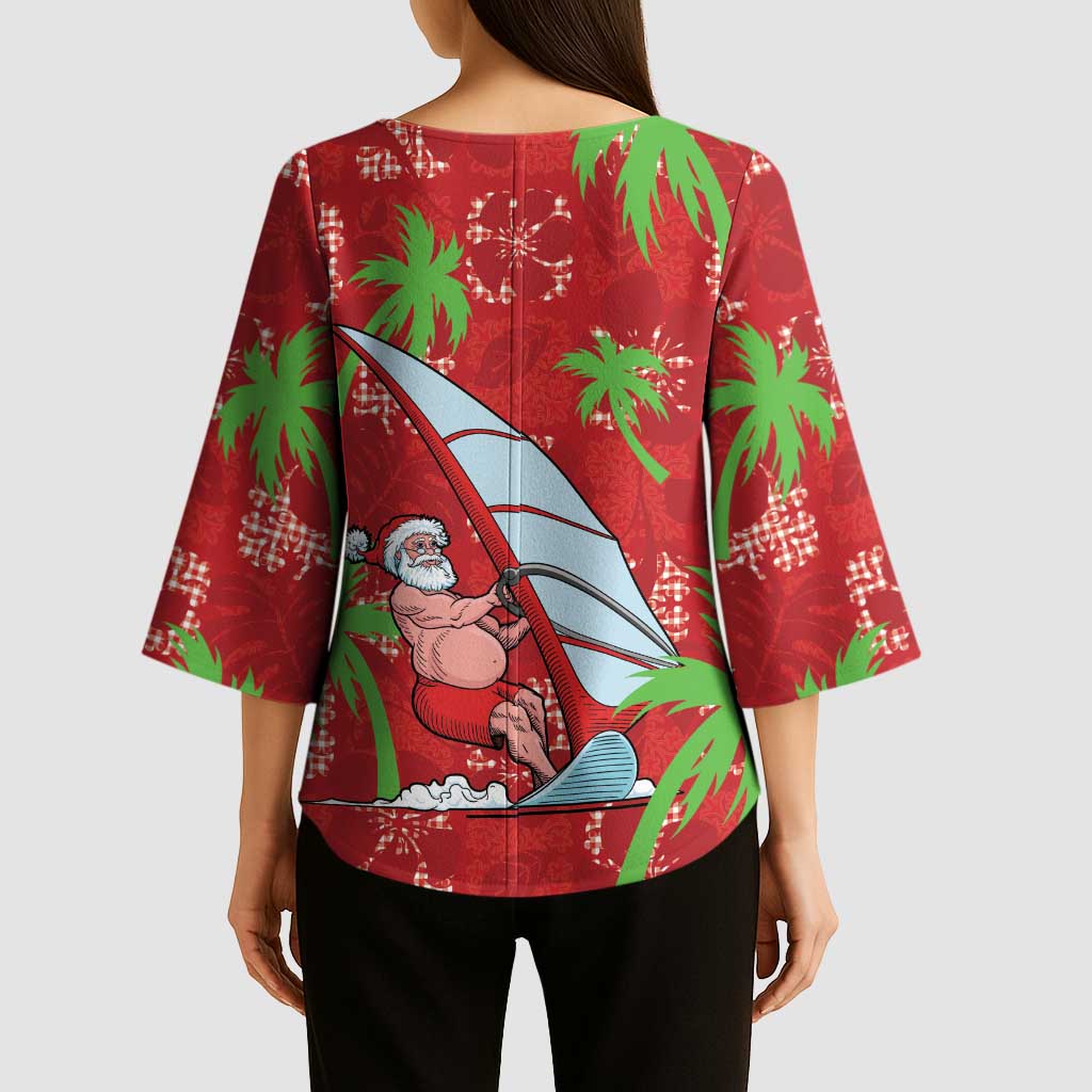 Aloha Hawaii Christmas Kimono Sleeve Blouse Mele Kalikimaka Windsurfing Santa Palaka Quilt Motifs LT14 - Polynesian Pride