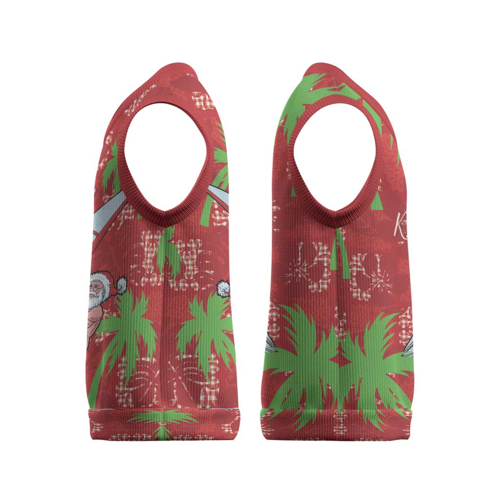 Aloha Hawaii Christmas Knitted V-Neck Vest Mele Kalikimaka Windsurfing Santa Palaka Quilt Motifs LT14 - Polynesian Pride