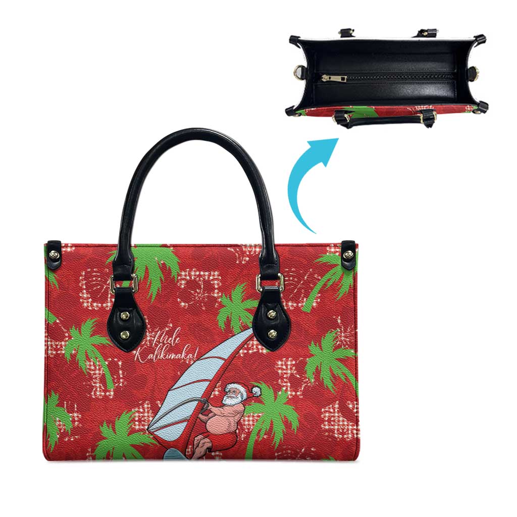 Aloha Hawaii Christmas Leather Bag Mele Kalikimaka Windsurfing Santa Palaka Quilt Motifs LT14 - Polynesian Pride