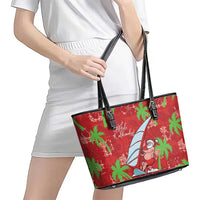 Aloha Hawaii Christmas Leather Tote Bag Mele Kalikimaka Windsurfing Santa Palaka Quilt Motifs LT14 - Polynesian Pride