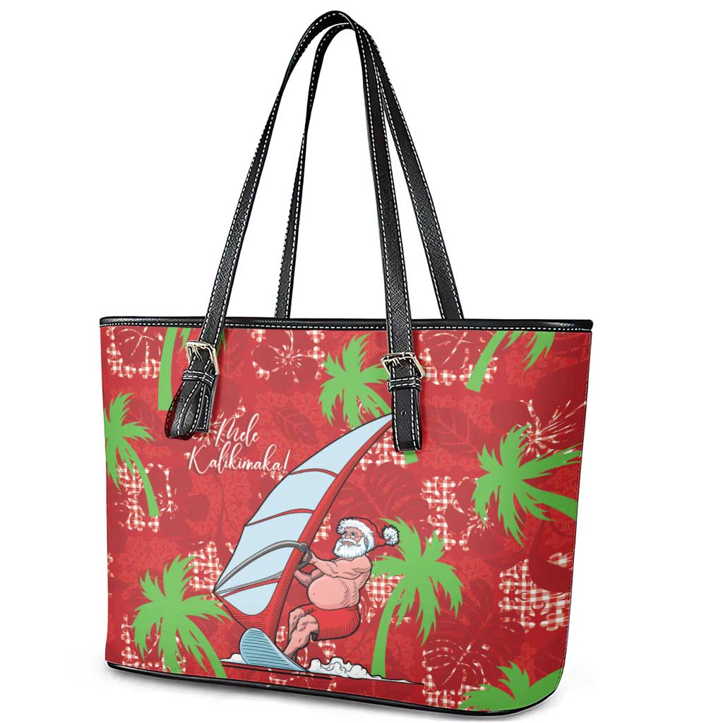 Aloha Hawaii Christmas Leather Tote Bag Mele Kalikimaka Windsurfing Santa Palaka Quilt Motifs LT14 - Polynesian Pride
