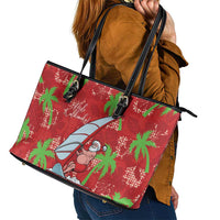 Aloha Hawaii Christmas Leather Tote Bag Mele Kalikimaka Windsurfing Santa Palaka Quilt Motifs LT14 - Polynesian Pride