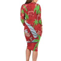 Aloha Hawaii Christmas Long Sleeve Bodycon Dress Mele Kalikimaka Windsurfing Santa Palaka Quilt Motifs LT14 - Polynesian Pride