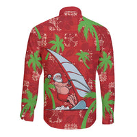 Aloha Hawaii Christmas Long Sleeve Button Shirt Mele Kalikimaka Windsurfing Santa Palaka Quilt Motifs LT14 - Polynesian Pride