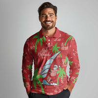 Aloha Hawaii Christmas Long Sleeve Polo Shirt Mele Kalikimaka Windsurfing Santa Palaka Quilt Motifs LT14 - Polynesian Pride