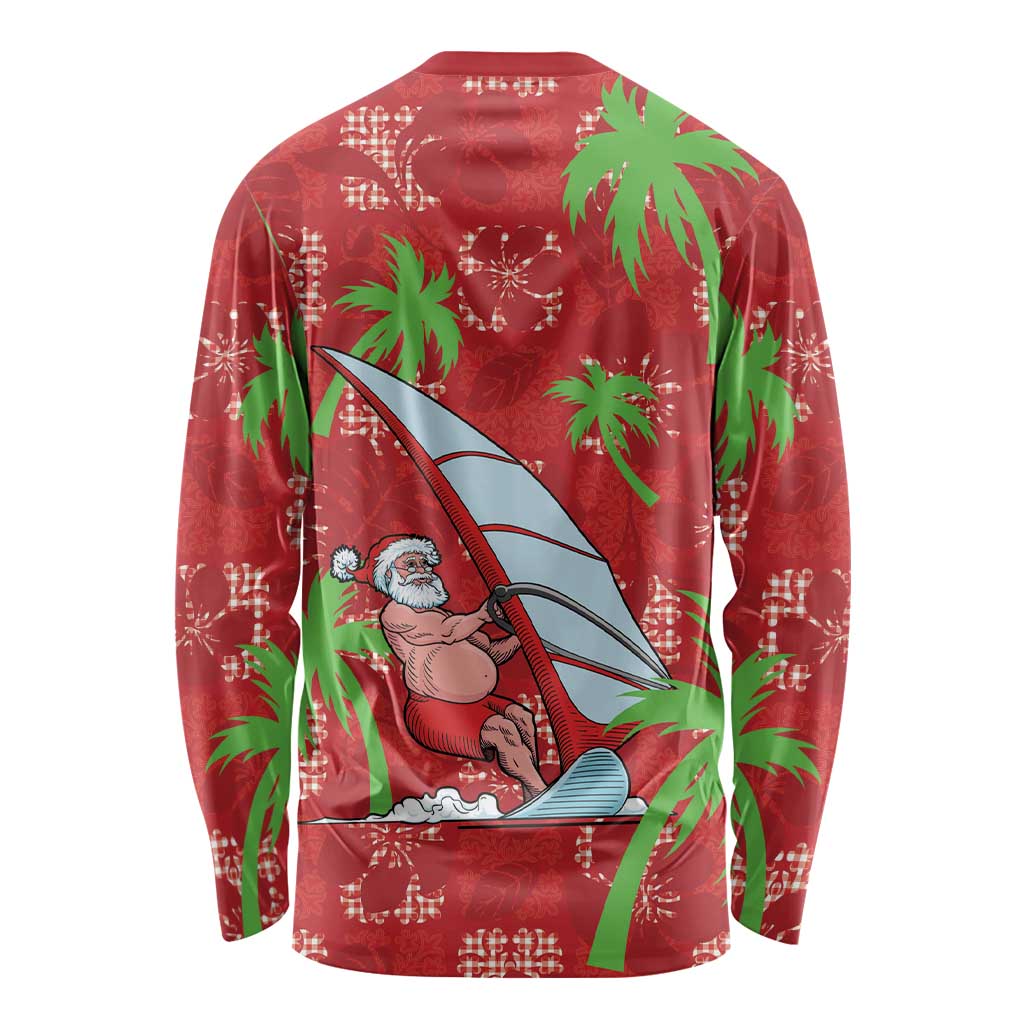 Aloha Hawaii Christmas Long Sleeve Shirt Mele Kalikimaka Windsurfing Santa Palaka Quilt Motifs LT14 - Polynesian Pride