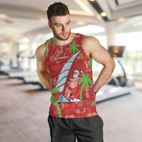 Aloha Hawaii Christmas Men Tank Top Mele Kalikimaka Windsurfing Santa Palaka Quilt Motifs LT14 Red - Polynesian Pride