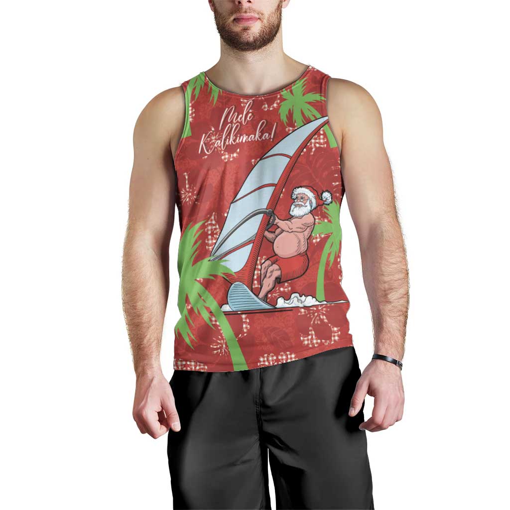 Aloha Hawaii Christmas Men Tank Top Mele Kalikimaka Windsurfing Santa Palaka Quilt Motifs LT14 - Polynesian Pride