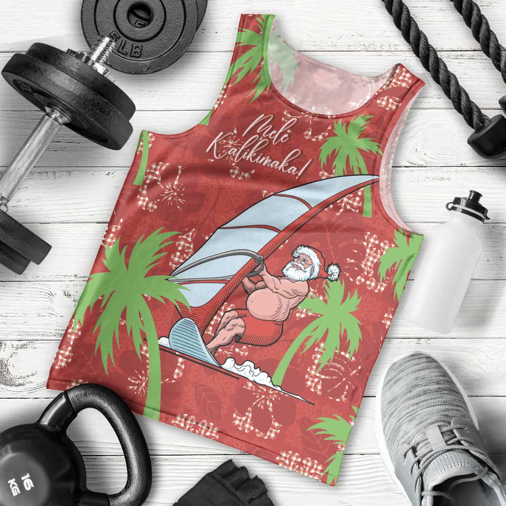 Aloha Hawaii Christmas Men Tank Top Mele Kalikimaka Windsurfing Santa Palaka Quilt Motifs LT14 - Polynesian Pride