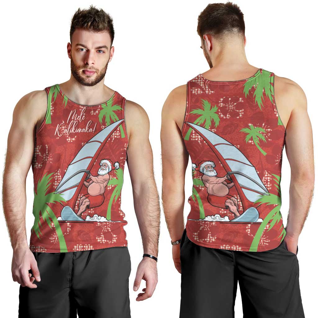 Aloha Hawaii Christmas Men Tank Top Mele Kalikimaka Windsurfing Santa Palaka Quilt Motifs LT14 - Polynesian Pride