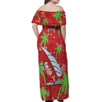 Aloha Hawaii Christmas Off Shoulder Maxi Dress Mele Kalikimaka Windsurfing Santa Palaka Quilt Motifs LT14 - Polynesian Pride