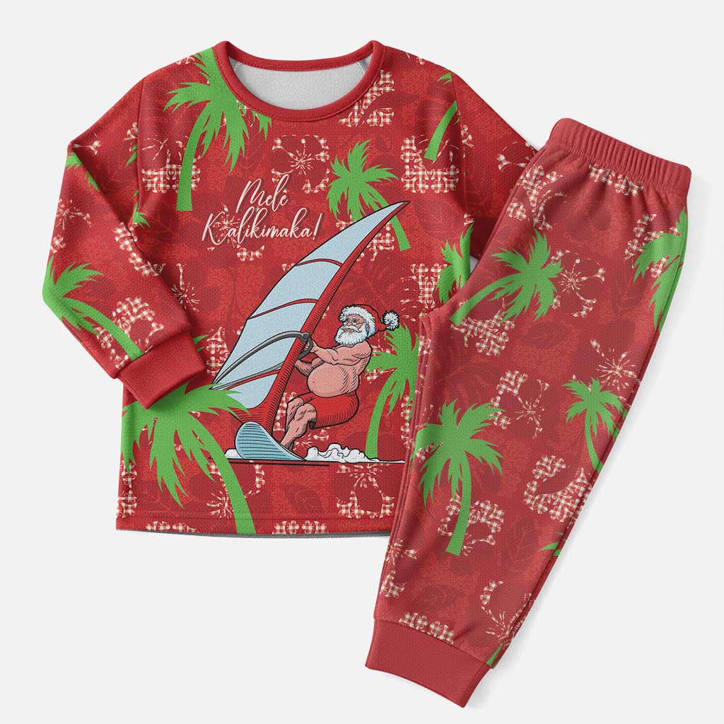 Aloha Hawaii Christmas Pajama Set Mele Kalikimaka Windsurfing Santa Palaka Quilt Motifs LT14 Men Red - Polynesian Pride