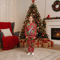 Aloha Hawaii Christmas Pajama Set Mele Kalikimaka Windsurfing Santa Palaka Quilt Motifs LT14 Kid Red - Polynesian Pride