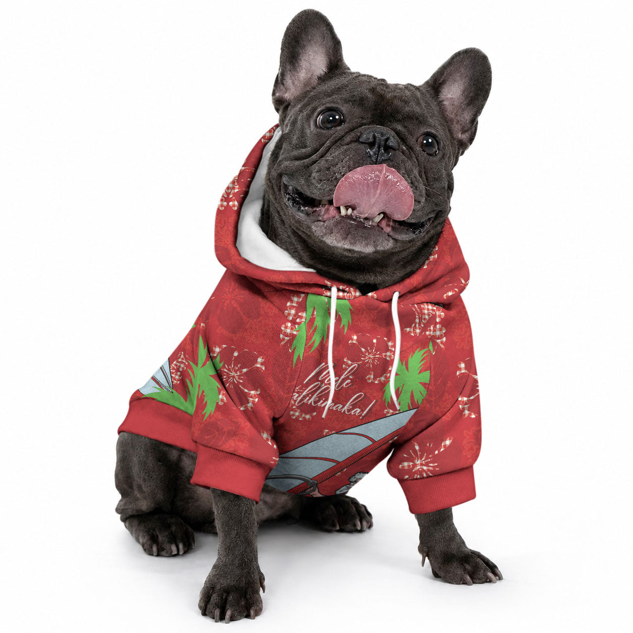 Aloha Hawaii Christmas Pet Hoodie Mele Kalikimaka Windsurfing Santa Palaka Quilt Motifs
