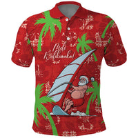 Aloha Hawaii Christmas Polo Shirt Mele Kalikimaka Windsurfing Santa Palaka Quilt Motifs LT14 Red - Polynesian Pride