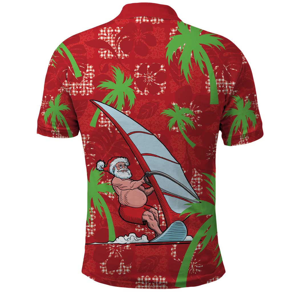 Aloha Hawaii Christmas Polo Shirt Mele Kalikimaka Windsurfing Santa Palaka Quilt Motifs LT14 - Polynesian Pride