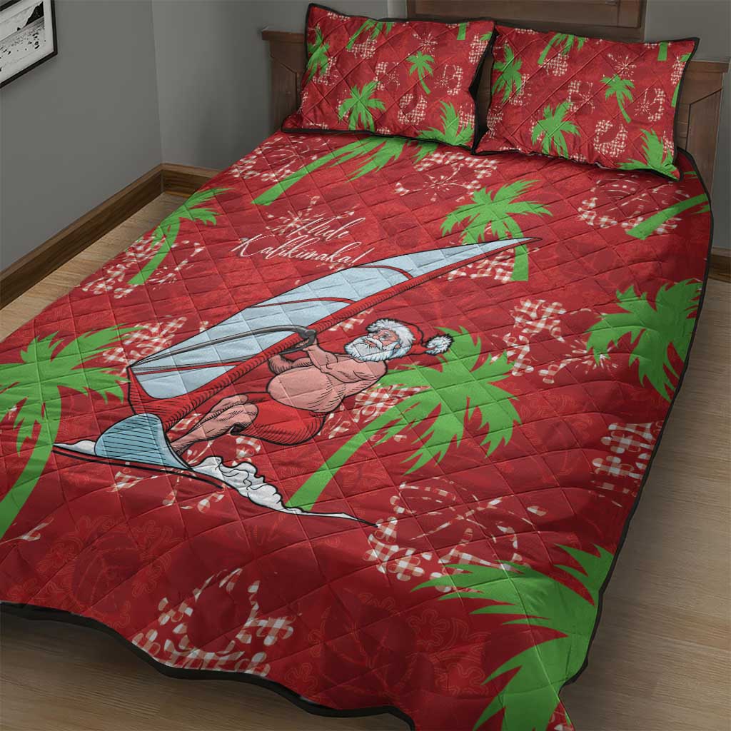 Aloha Hawaii Christmas Quilt Bed Set Mele Kalikimaka Windsurfing Santa Palaka Quilt Motifs LT14 - Polynesian Pride