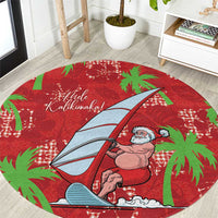 Aloha Hawaii Christmas Round Carpet Mele Kalikimaka Windsurfing Santa Palaka Quilt Motifs LT14 Red - Polynesian Pride
