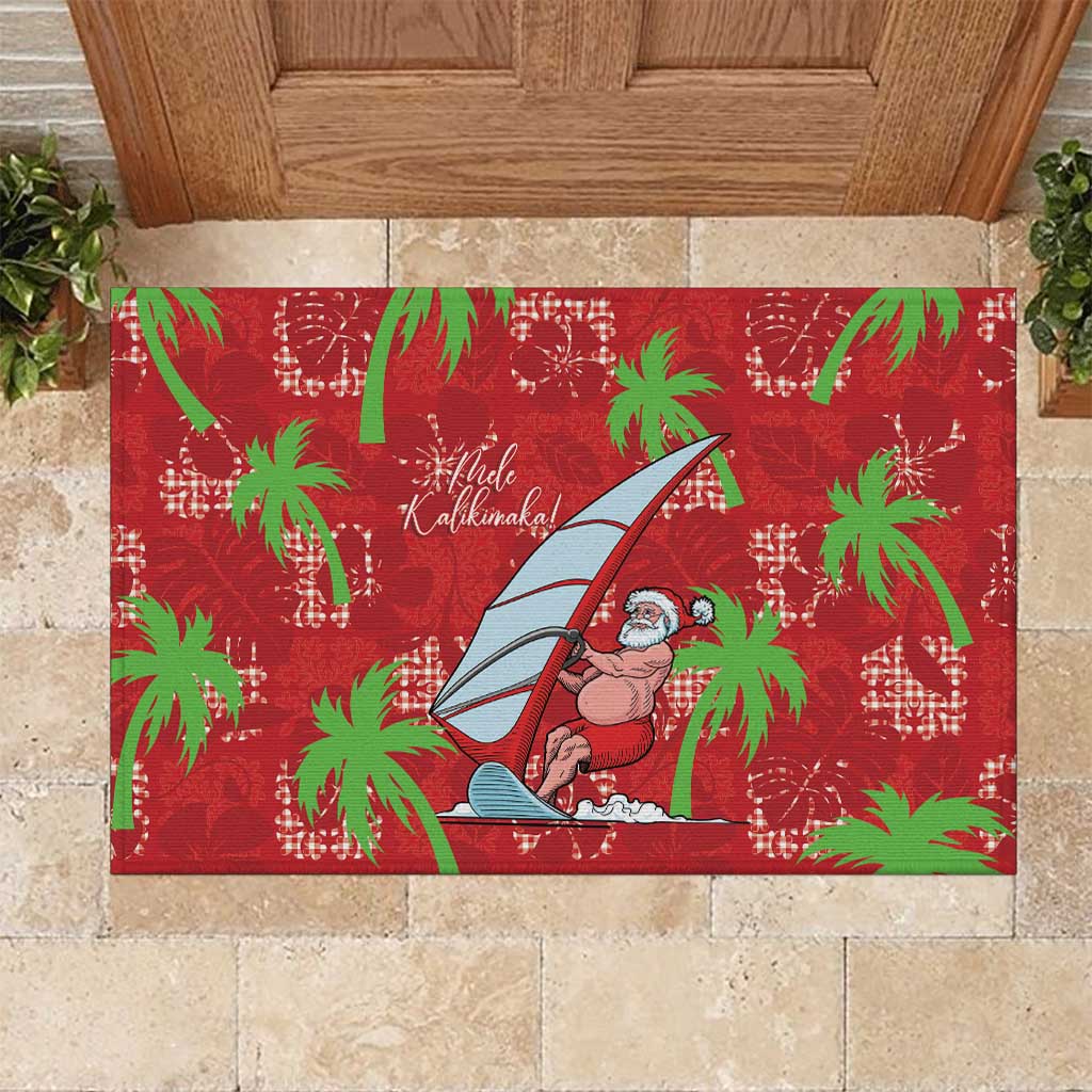 Aloha Hawaii Christmas Rubber Doormat Mele Kalikimaka Windsurfing Santa Palaka Quilt Motifs LT14 Red - Polynesian Pride
