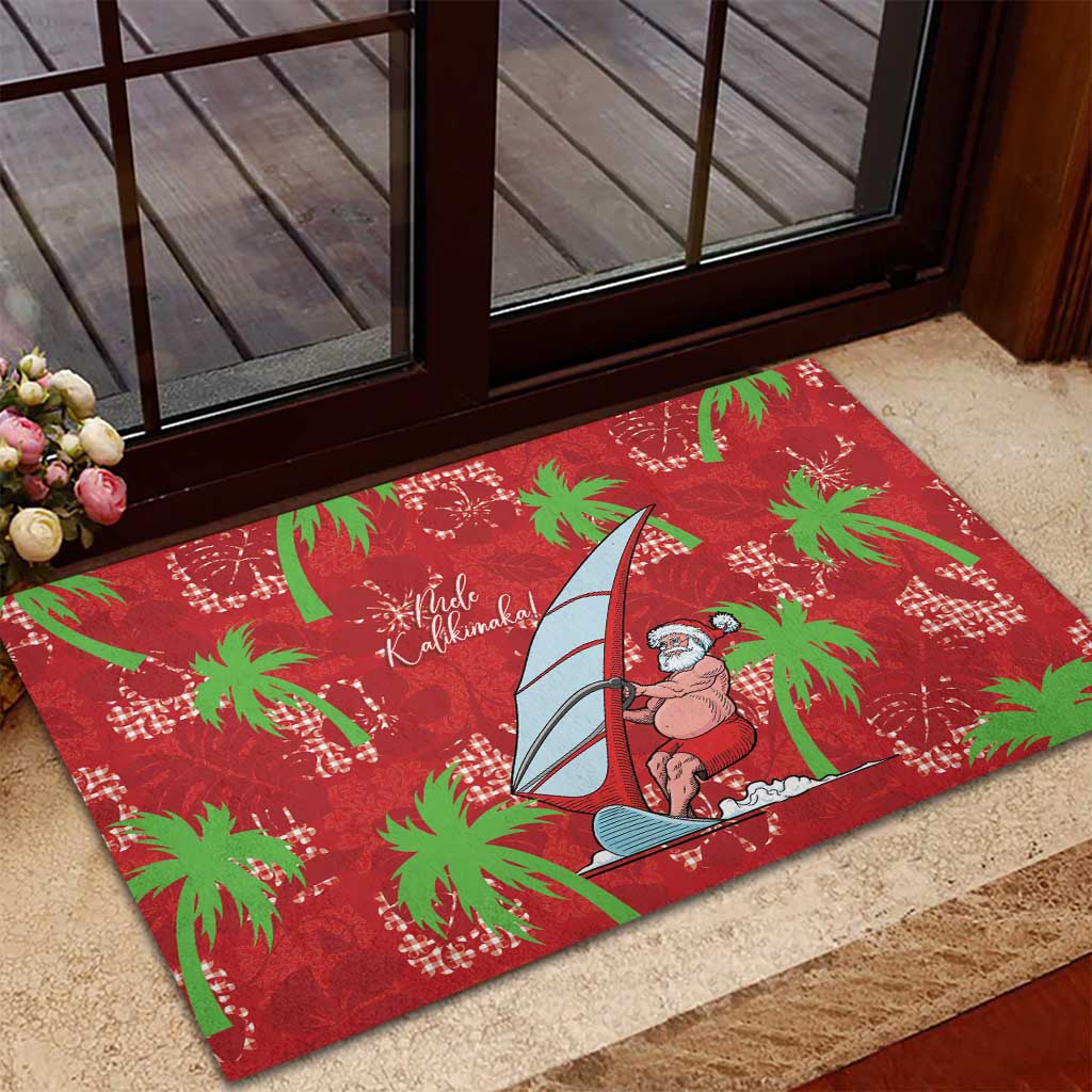 Aloha Hawaii Christmas Rubber Doormat Mele Kalikimaka Windsurfing Santa Palaka Quilt Motifs LT14 - Polynesian Pride