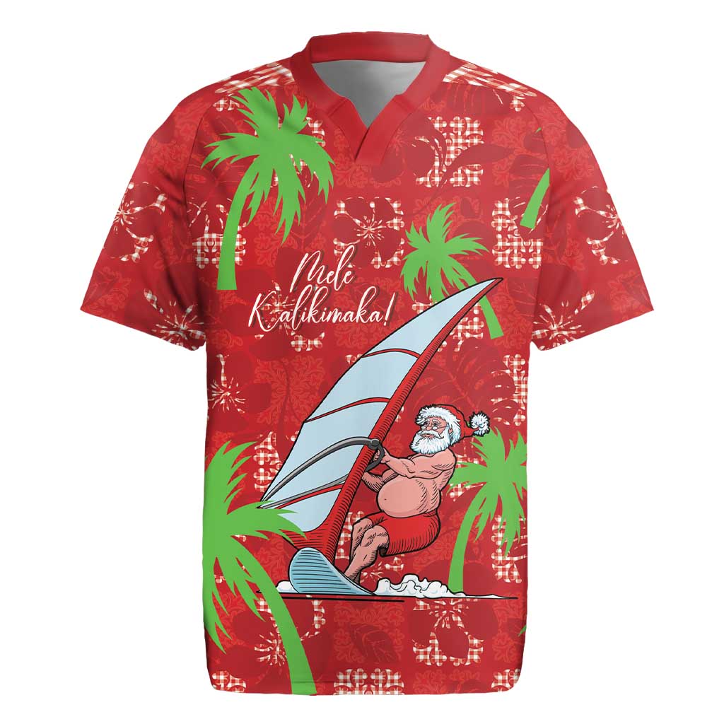 Aloha Hawaii Christmas Rugby Jersey Mele Kalikimaka Windsurfing Santa Palaka Quilt Motifs LT14 Red - Polynesian Pride
