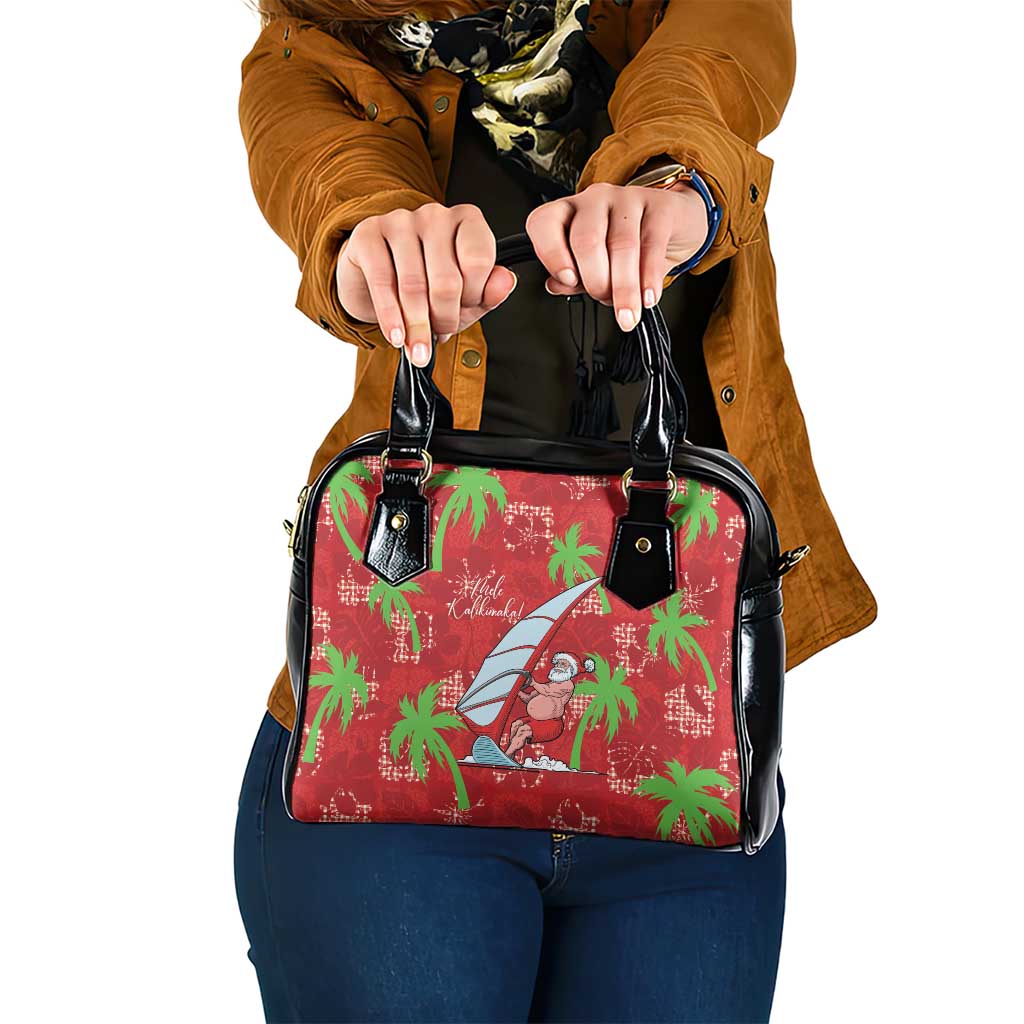 Aloha Hawaii Christmas Shoulder Handbag Mele Kalikimaka Windsurfing Santa Palaka Quilt Motifs - Polynesian Pride
