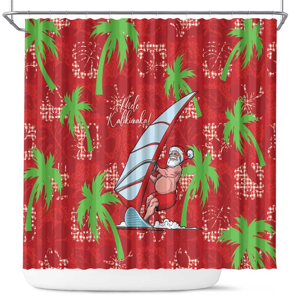 Aloha Hawaii Christmas Shower Curtain Mele Kalikimaka Windsurfing Santa Palaka Quilt Motifs LT14 Red - Polynesian Pride