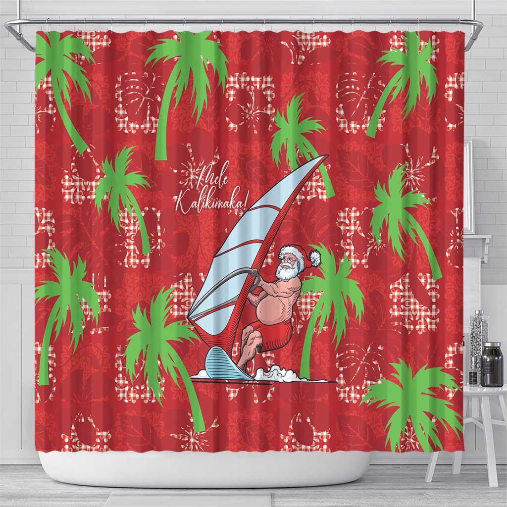 Aloha Hawaii Christmas Shower Curtain Mele Kalikimaka Windsurfing Santa Palaka Quilt Motifs LT14 - Polynesian Pride
