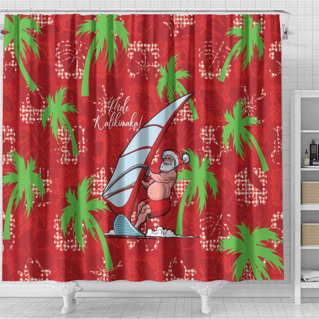 Aloha Hawaii Christmas Shower Curtain Mele Kalikimaka Windsurfing Santa Palaka Quilt Motifs LT14 - Polynesian Pride
