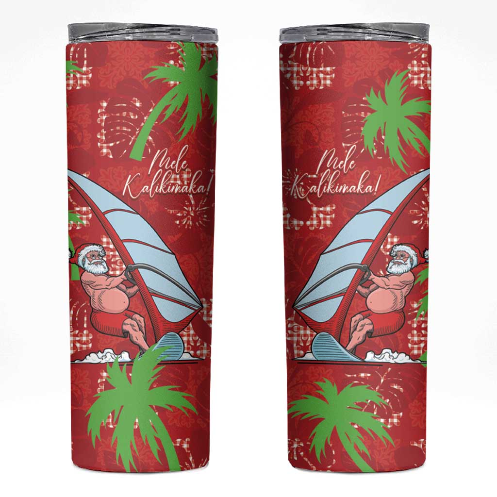 Aloha Hawaii Christmas Skinny Tumbler Mele Kalikimaka Windsurfing Santa Palaka Quilt Motifs LT14 Red - Polynesian Pride