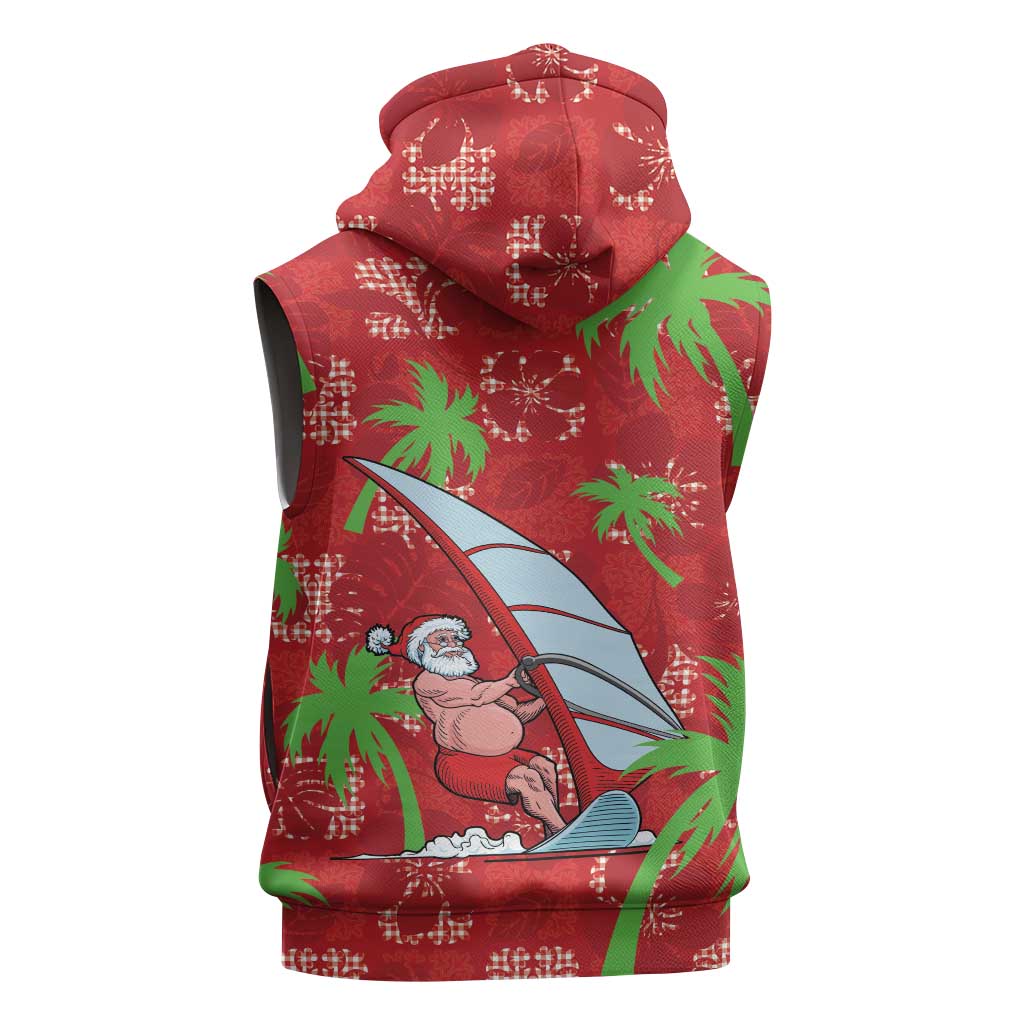 Aloha Hawaii Christmas Sleeveless Hoodie Mele Kalikimaka Windsurfing Santa Palaka Quilt Motifs LT14 - Polynesian Pride