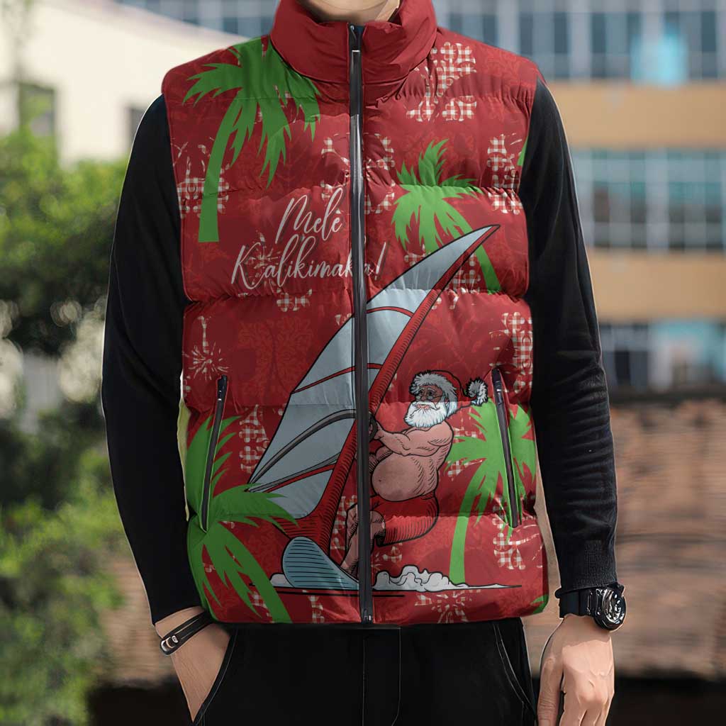Aloha Hawaii Christmas Sleeveless Puffer Jacket Mele Kalikimaka Windsurfing Santa Palaka Quilt Motifs LT14 - Polynesian Pride