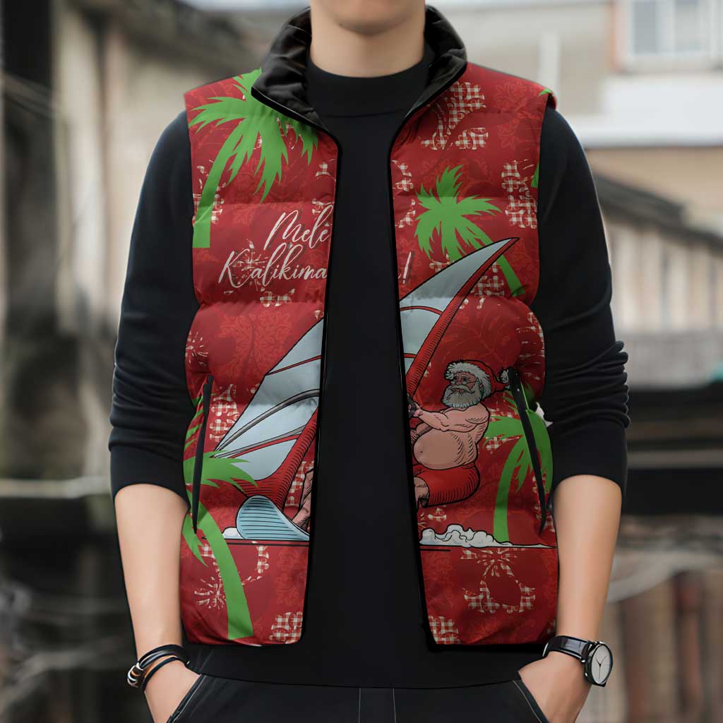 Aloha Hawaii Christmas Sleeveless Puffer Jacket Mele Kalikimaka Windsurfing Santa Palaka Quilt Motifs LT14 - Polynesian Pride