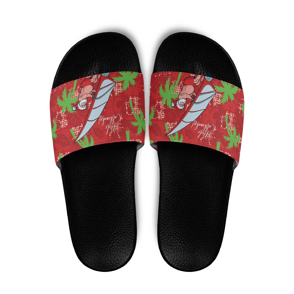 Aloha Hawaii Christmas Slide Sandals Mele Kalikimaka Windsurfing Santa Palaka Quilt Motifs LT14 Red - Polynesian Pride