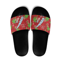 Aloha Hawaii Christmas Slide Sandals Mele Kalikimaka Windsurfing Santa Palaka Quilt Motifs LT14 Red - Polynesian Pride