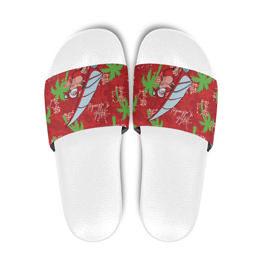 Aloha Hawaii Christmas Slide Sandals Mele Kalikimaka Windsurfing Santa Palaka Quilt Motifs LT14 Red - Polynesian Pride