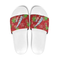 Aloha Hawaii Christmas Slide Sandals Mele Kalikimaka Windsurfing Santa Palaka Quilt Motifs LT14 Red - Polynesian Pride