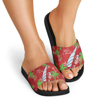 Aloha Hawaii Christmas Slide Sandals Mele Kalikimaka Windsurfing Santa Palaka Quilt Motifs LT14 - Polynesian Pride
