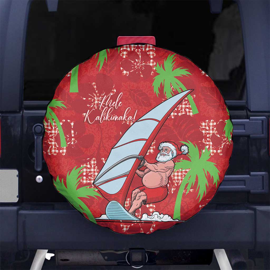 Aloha Hawaii Christmas Spare Tire Cover Mele Kalikimaka Windsurfing Santa Palaka Quilt Motifs LT14 No hole Red - Polynesian Pride